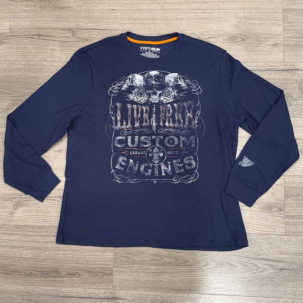 Fifth Sun Live Free Custom Engines Blue Thermal Long Sleeve Men’s Sz Extra Large